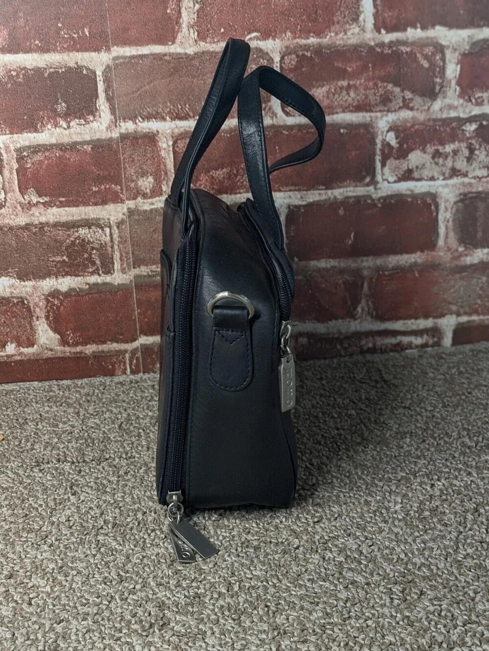 Hobo Vintage Black Leather Portfolio Satchel Crossbody Purse Bag